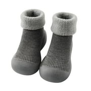 Kids Toddler Baby Boys Girls Solid Warm Knit Soft Sole Rubber Shoes Socks Slipper Stocking Soft Shoes Socks 1 Year Old House Shoes